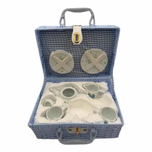 Other | Vintage Deltons Kids Tea Set In Powder Blue Wicker Basket ...